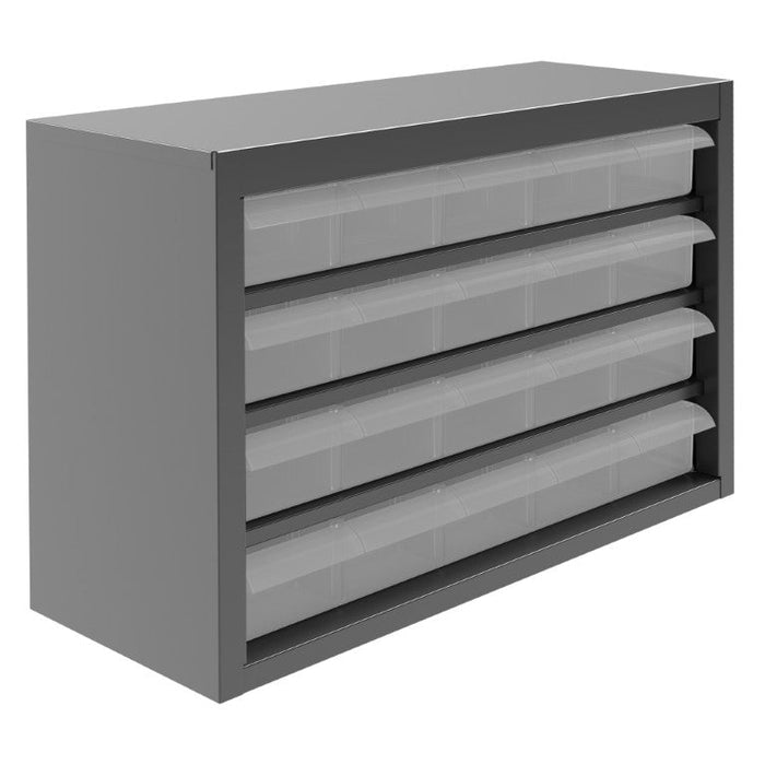 016-95 Plastic Drawer Cabinet with Back Wall Mounting Holes, 20 Drawers, Gray