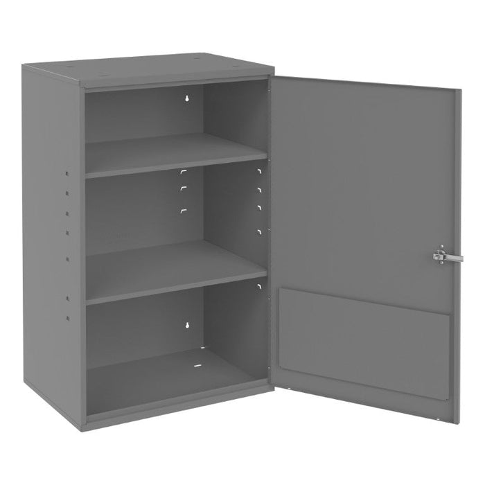 056-95 Utility Cabinet, Steel, 2 Shelves, Wall Mountable, Locking handle with keys, Gray
