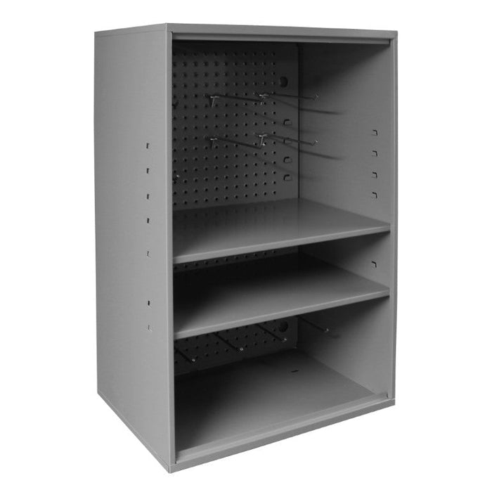 057A-95-ND Abrasive Storage Cabinet With Pegboard, Wall Mountable, 2 Adjustable Shelves, No Door, Gray