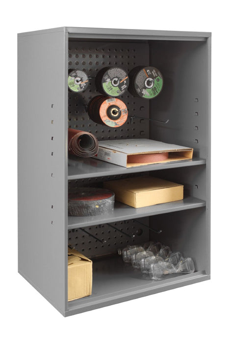 057A-95-ND Abrasive Storage Cabinet With Pegboard, Wall Mountable, 2 Adjustable Shelves, No Door, Gray