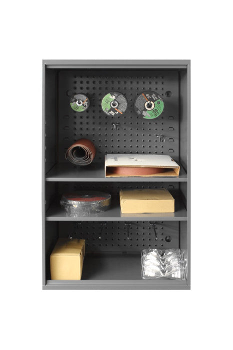 057A-95-ND Abrasive Storage Cabinet With Pegboard, Wall Mountable, 2 Adjustable Shelves, No Door, Gray