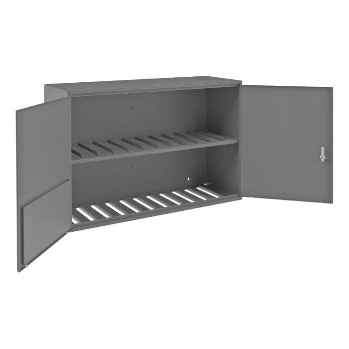060-95-WSS Wall Mounted Aerosol Storage Cabinet, 20 Gauge, 2 Shelves, 2 Doors, 1 Pocket Door, Holds 88 Aerosol Cans, Key Hole Slots For Wall Mounting, Gray