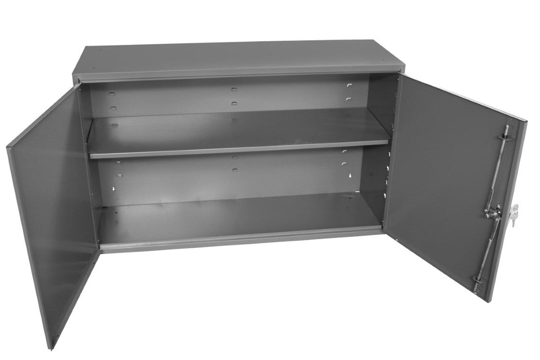 062-95-ADJFS Wall Mounted Storage Cabinet, 20 Gauge, 1 Adjustable Shelf, 2 Doors, Pad Lockable Hasp, Key Hole Slots For Wall Mounting, Gray
