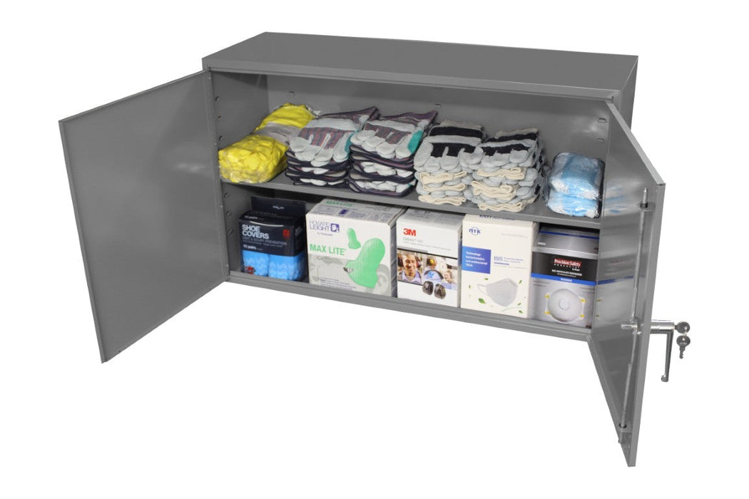 062-95-ADJFS Wall Mounted Storage Cabinet, 20 Gauge, 1 Adjustable Shelf, 2 Doors, Pad Lockable Hasp, Key Hole Slots For Wall Mounting, Gray