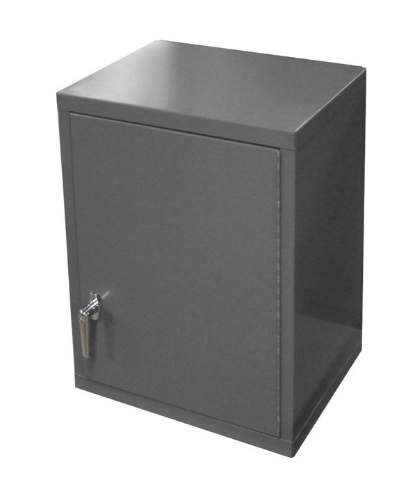 070SD-95 Wall Mounted Storage Cabinet, 18 Gauge, 3 Shelves, 1 Door, Keyed Handle And Key Hole Slots For Wall Mounting, Gray