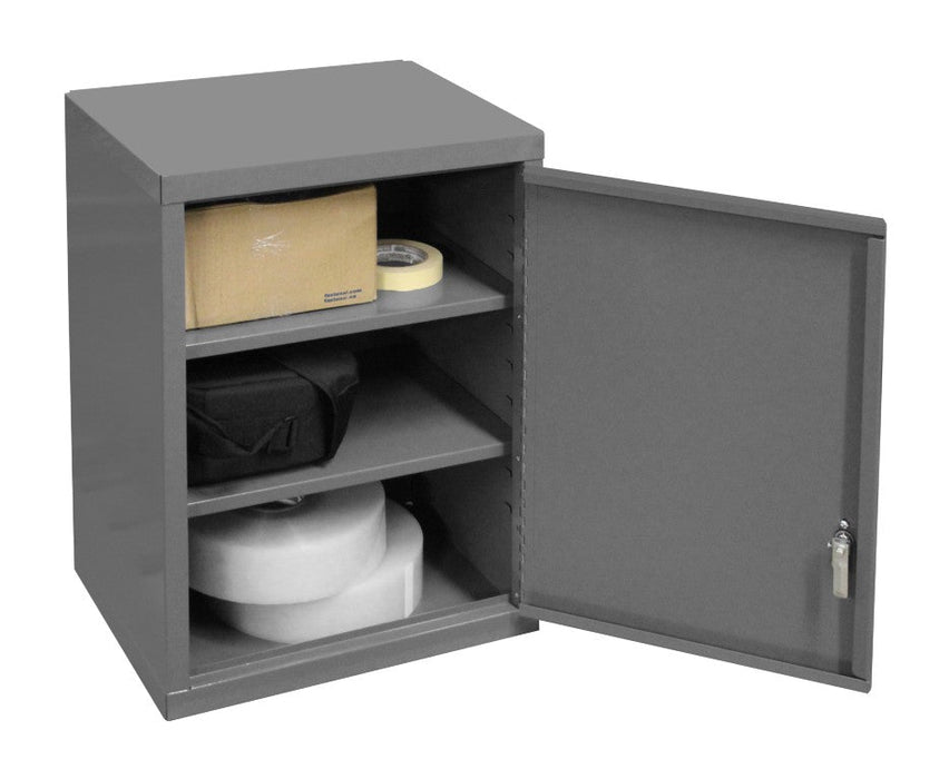 070SD-95 Wall Mounted Storage Cabinet, 18 Gauge, 3 Shelves, 1 Door, Keyed Handle And Key Hole Slots For Wall Mounting, Gray