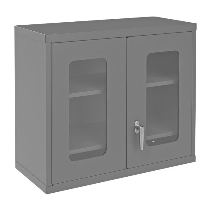 071CV-95 Wall Mounted Storage Cabinet, Clearview Doors, 18 Gauge, 2 Adjustable Shelves, 2 Doors, Keyed Handle And Key Hole Slots For Wall Mounting, Gray