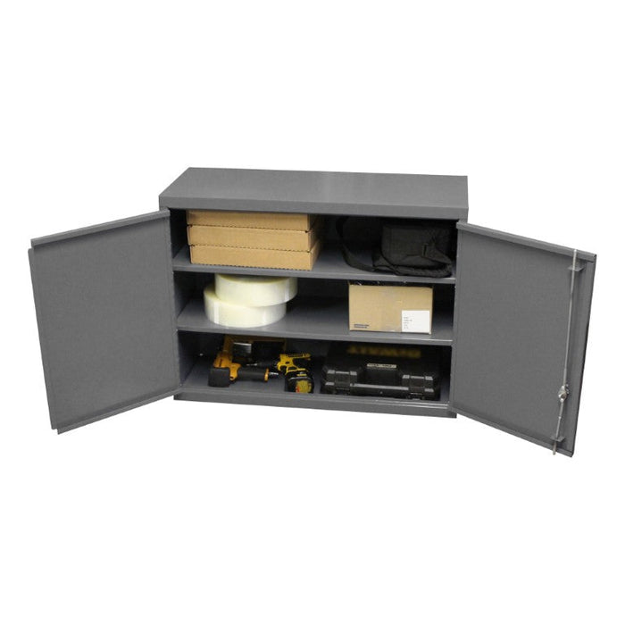 071SD-95 Wall Mounted Storage, 18 Gauge, 3 Shelves, 2 Door, Keyed Handle And Key Hole Slots For Wall Mounting, Gray