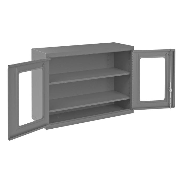 072CV-95 Wall Mounted Storage Cabinet, Clearview Doors, 18 Gauge, 2 Adjustable Shelves, 2 Door, Keyed Handle And Key Hole Slots For Wall Mounting, Gray