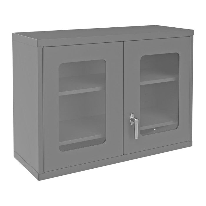 072CV-95 Wall Mounted Storage Cabinet, Clearview Doors, 18 Gauge, 2 Adjustable Shelves, 2 Door, Keyed Handle And Key Hole Slots For Wall Mounting, Gray