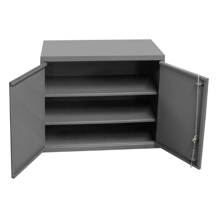 072SD-95 Wall Mounted Storage Cabinet, 18 Gauge, 3 Shelves, 2 Door, Keyed Handle And Key Hole Slots For Wall Mounting, Gray