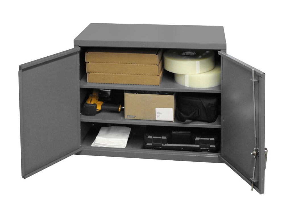 072SD-95 Wall Mounted Storage Cabinet, 18 Gauge, 3 Shelves, 2 Door, Keyed Handle And Key Hole Slots For Wall Mounting, Gray