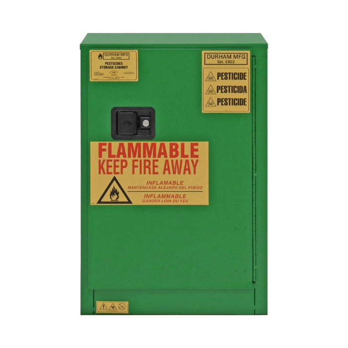 1012M-83T FM Approved, Pesticide Storage Cabinet, 12 Gallon, 1 Door, Manual Close, 1 Shelf, 2 Plastic Trays, Green