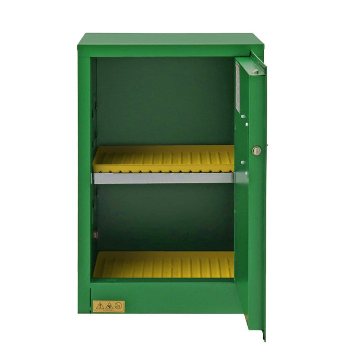 1012M-83T FM Approved, Pesticide Storage Cabinet, 12 Gallon, 1 Door, Manual Close, 1 Shelf, 2 Plastic Trays, Green