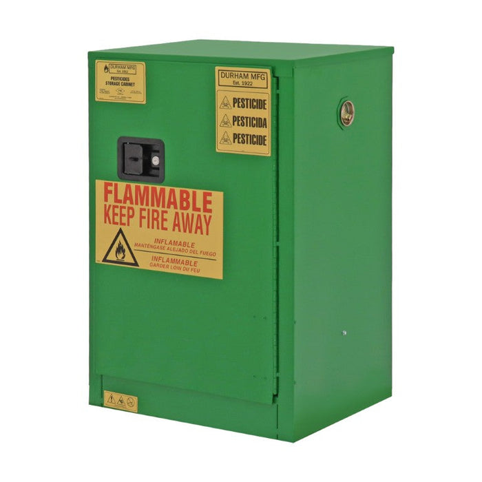 1012M-83T FM Approved, Pesticide Storage Cabinet, 12 Gallon, 1 Door, Manual Close, 1 Shelf, 2 Plastic Trays, Green