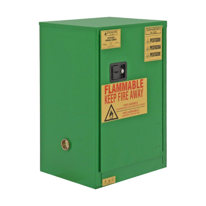 1012M-83T FM Approved, Pesticide Storage Cabinet, 12 Gallon, 1 Door, Manual Close, 1 Shelf, 2 Plastic Trays, Green