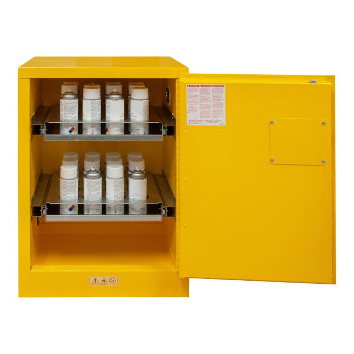 1012MA-50 FM Approved, Flammable Storage Cabinet, Accommodates 24 Standard 12 oz. Cans, 1 Door, Manual Close, 2 Sliding Shelves, Safety Yellow