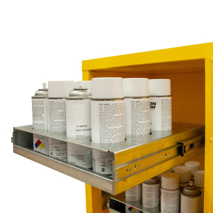 1012MA-50 FM Approved, Flammable Storage Cabinet, Accommodates 24 Standard 12 oz. Cans, 1 Door, Manual Close, 2 Sliding Shelves, Safety Yellow