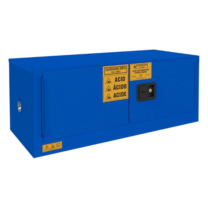 1012MH-293T FM Approved, Corrosive Storage Cabinet, 12 Gallon (horizontal), 2 Doors, Manual Close, 1 Shelf, 2 Plastic Trays, Blue