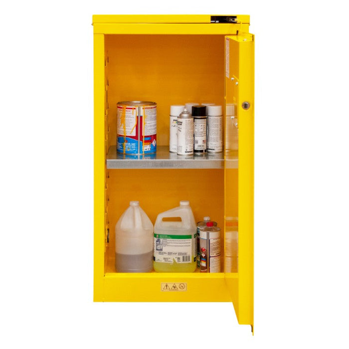 1016S-50 FM Approved, Flammable Storage Cabinet, 16 Gallon, 1 Door, Self Close, 1 Shelf, Safety Yellow