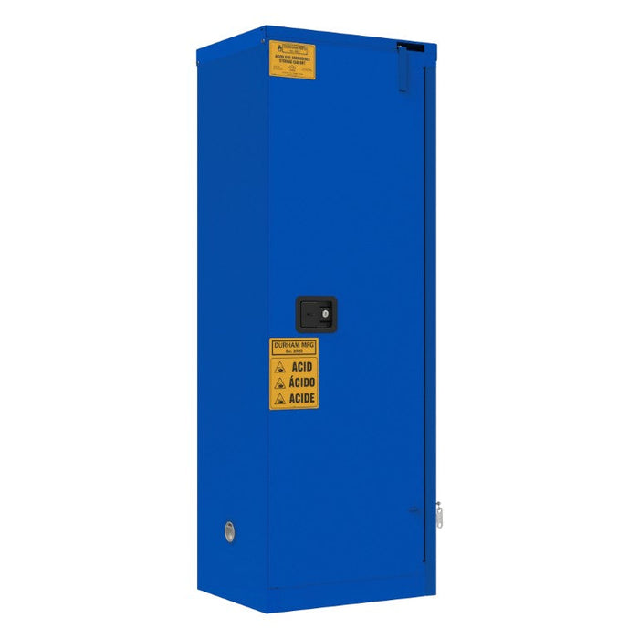 1022S-293T FM Approved, Corrosive Storage Cabinet, 22 Gallon, 1 Door, Self Close, 2 Shelves, 3 Plastic Trays, Blue