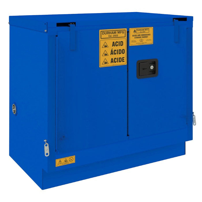 1022UCS-293T FM Approved, Corrosive Storage Cabinet, 22 Gallon, Under Counter, 2 Doors, Self Close, 1 Shelf, 2 Plastic Trays, Blue