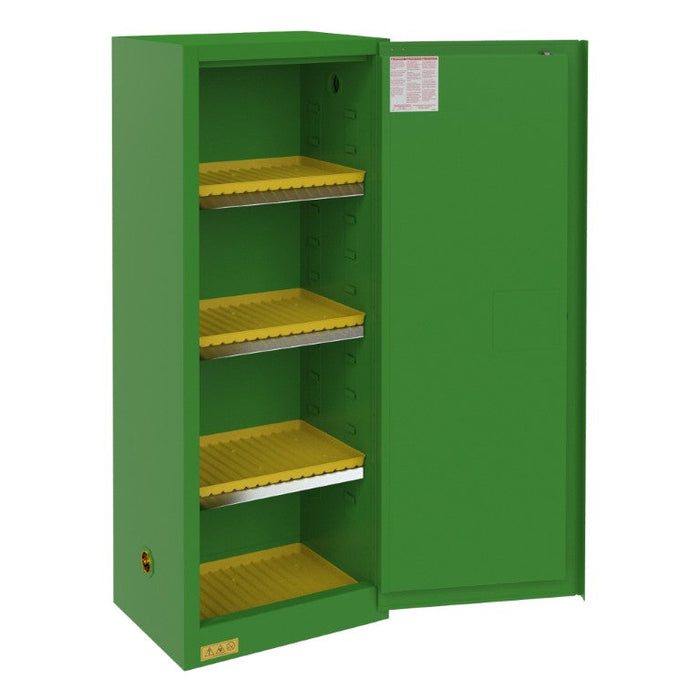 1024M-83T FM Approved, Pesticide Storage Cabinet, 24 Gallon, 1 Door, Manual Close, 3 Shelves, 4 Plastic Trays, Green