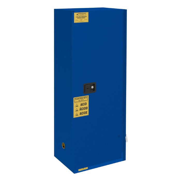 1024S-293T FM Approved, Corrosive Storage Cabinet, 24 Gallon, 1 Door, Self Close, 3 Shelves, 4 Plastic Trays, Blue