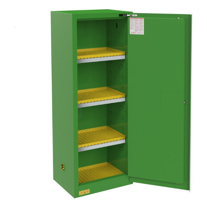 1024S-83T FM Approved, Pesticide Storage Cabinet, 24 Gallon, 1 Door, Self Close, 3 Shelves, 4 Plastic Trays, Green
