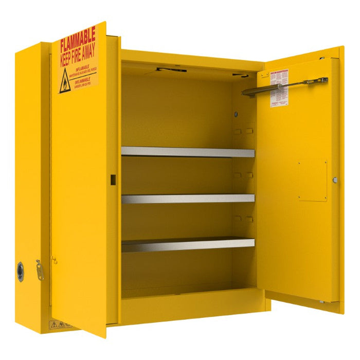 1024SAWM-50 FM Approved, Flammable Storage Cabinet, 24 Gallon, 2 Doors, Self Close, 3 Shelf, Safety Yellow