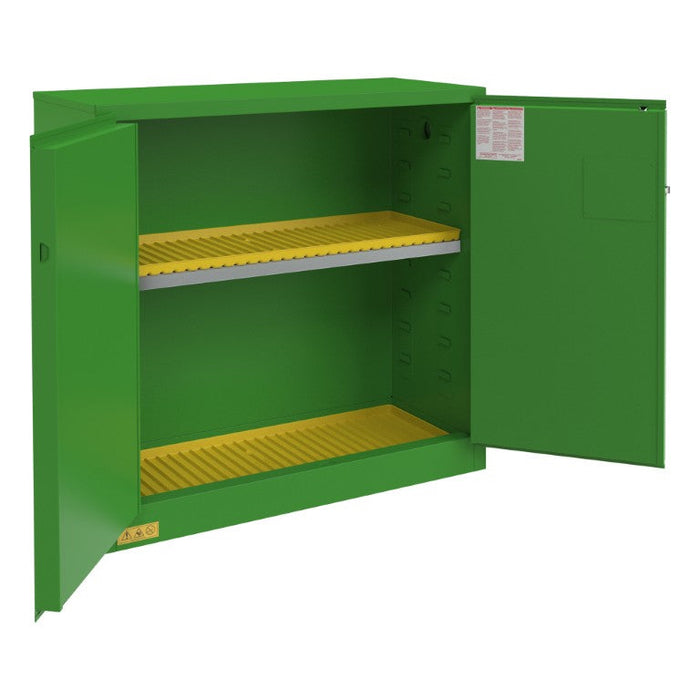 1030M-83T FM Approved, Pesticide Storage Cabinet, 30 Gallon, 2 Door, Manual Close, 1 Shelves, 2 Plastic Trays, Green