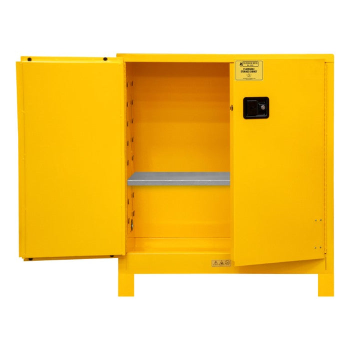 1030ML-50 FM Approved, Flammable Storage Cabinet with Legs, 30 Gallon, 2 Doors, Manual Close, 1 Shelf, Safety Yellow