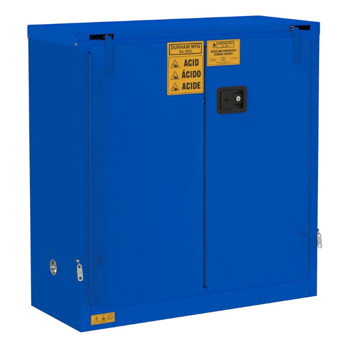 1030S-293T FM Approved, Corrosive Storage Cabinet, 22 Gallon, 2 Doors, Self Close, 1 Shelf, 2 Plastic Trays, Blue