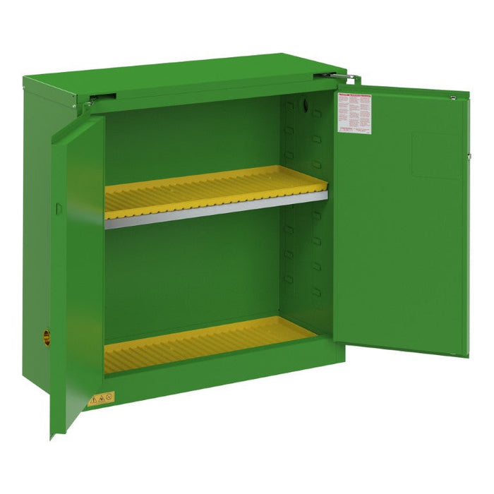 1030S-83T FM Approved, Pesticide Storage Cabinet, 30 Gallon, 2 Door, Self Close, 1 Shelves, 2 Plastic Trays, Green