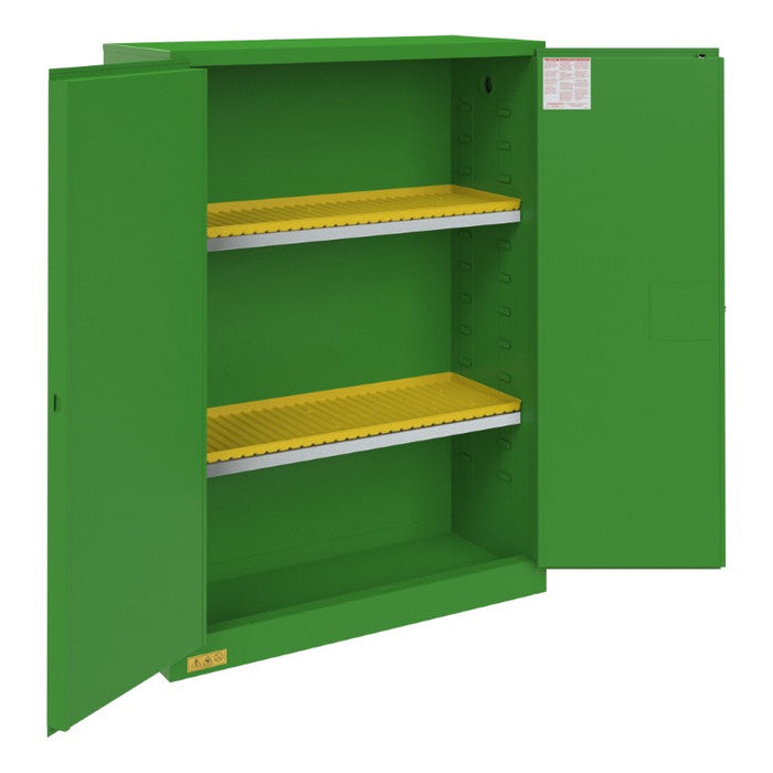 1045M-83T FM Approved, Pesticide Storage Cabinet, 45 Gallon, 2 Door, Manual Close, 2 Shelves, 3 Plastic Trays, Green