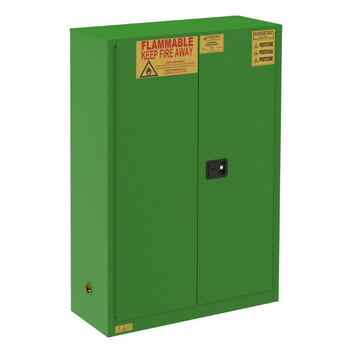 1045M-83T FM Approved, Pesticide Storage Cabinet, 45 Gallon, 2 Door, Manual Close, 2 Shelves, 3 Plastic Trays, Green