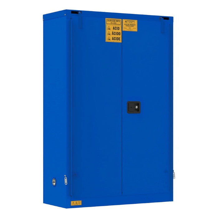 1045S-293T FM Approved, Corrosive Storage Cabinet, 45 Gallon, 2 Doors, Self Close, 2 Shelves, 3 Plastic Trays, Blue