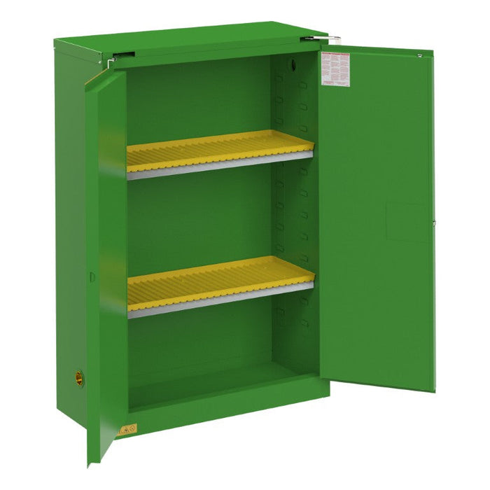 1045S-83T FM Approved, Pesticide Storage Cabinet, 45 Gallon, 2 Door, Self Close, 2 Shelves, 3 Plastic Trays, Green