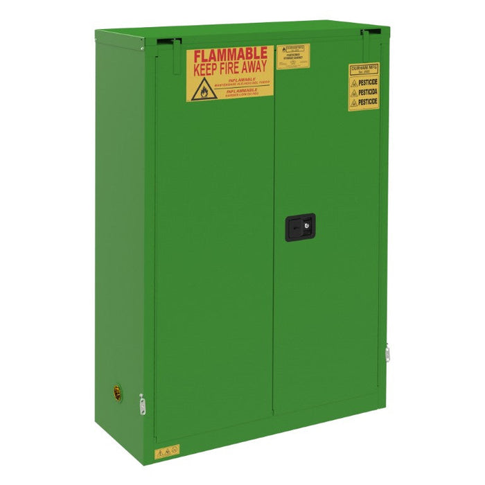 1045S-83T FM Approved, Pesticide Storage Cabinet, 45 Gallon, 2 Door, Self Close, 2 Shelves, 3 Plastic Trays, Green