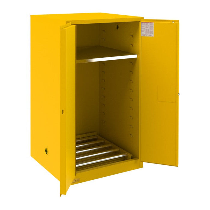 1055MDSR-HAZ-50 FM Approved, Hazardous Flammable Storage Cabinet, 55 Gallon Drum, 2 Doors, Manual Close, 1 Shelf, Safety Yellow