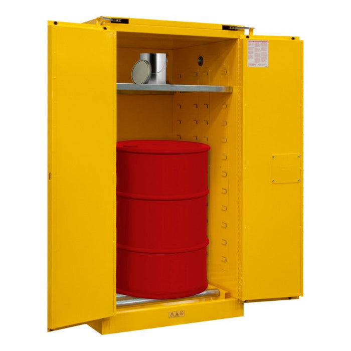 1055SDSR-50 FM Approved, Flammable Storage Cabinet, 55 Drum Gallon Storage, 2 Doors, Self Close, 1 Shelf, Safety Yellow