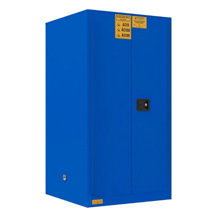 1060M-293T FM Approved, Corrosive Storage Cabinet, 60 Gallon, 2 Doors, Manual Close, 2 Shelves, 3 Plastic Trays, Blue