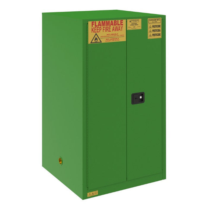 1060M-83T FM Approved, Pesticide Storage Cabinet, 60 Gallon, 2 Door, Manual Close, 2 Shelves, 3 Plastic Trays, Green