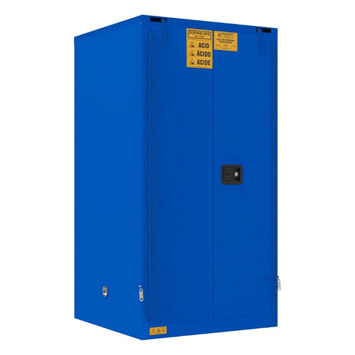 1060S-293T FM Approved, Corrosive Storage Cabinet, 60 Gallon, 2 Doors, Self Close, 2 Shelves, 3 Plastic Trays, Blue