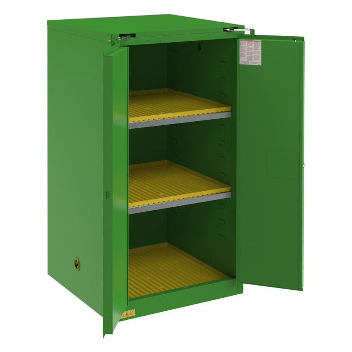 1060S-83T FM Approved, Pesticide Storage Cabinet, 60 Gallon, 2 Door, Self Close, 2 Shelves, 3 Plastic Trays, Green