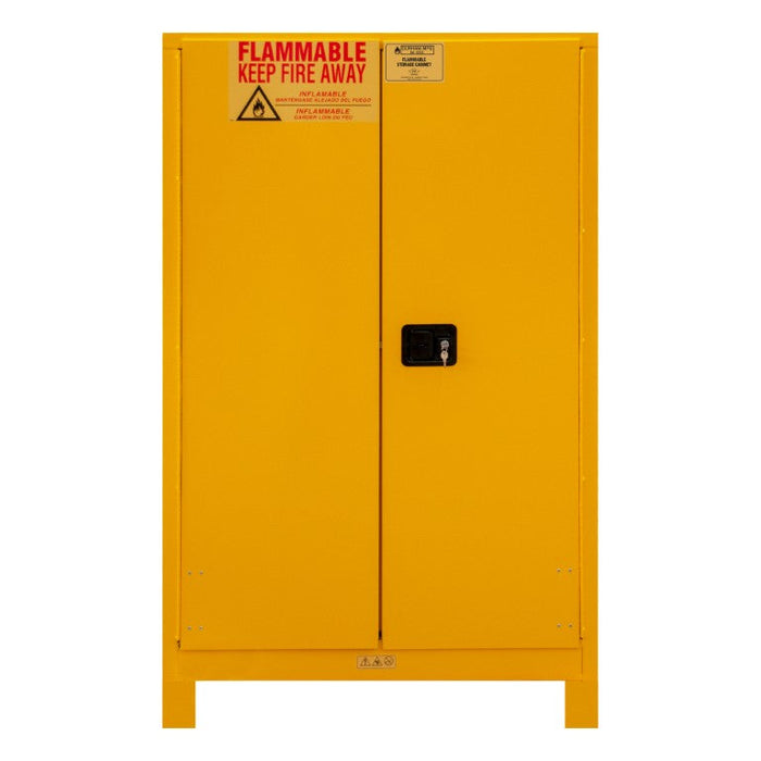 1090ML-50 FM Approved, Flammable Storage Cabinet with Legs, 90 Gallon, 2 Doors, Manual Close, 2 Shelves, Legs, Safety Yellow