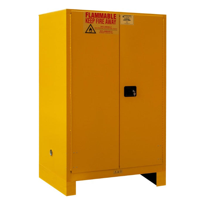 1090ML-50 FM Approved, Flammable Storage Cabinet with Legs, 90 Gallon, 2 Doors, Manual Close, 2 Shelves, Legs, Safety Yellow