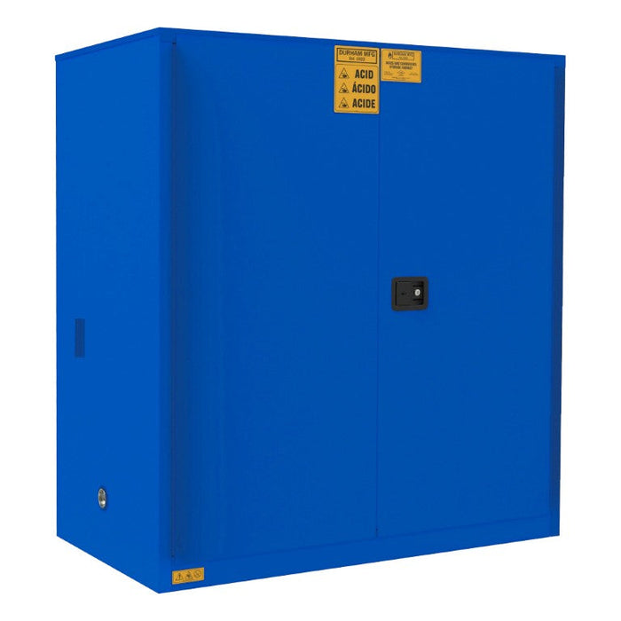 1120M-293T FM Approved, Corrosive Storage Cabinet, 120 Gallon, 2 Doors, Manual Close, 2 Shelves, 3 Plastic Trays, Blue