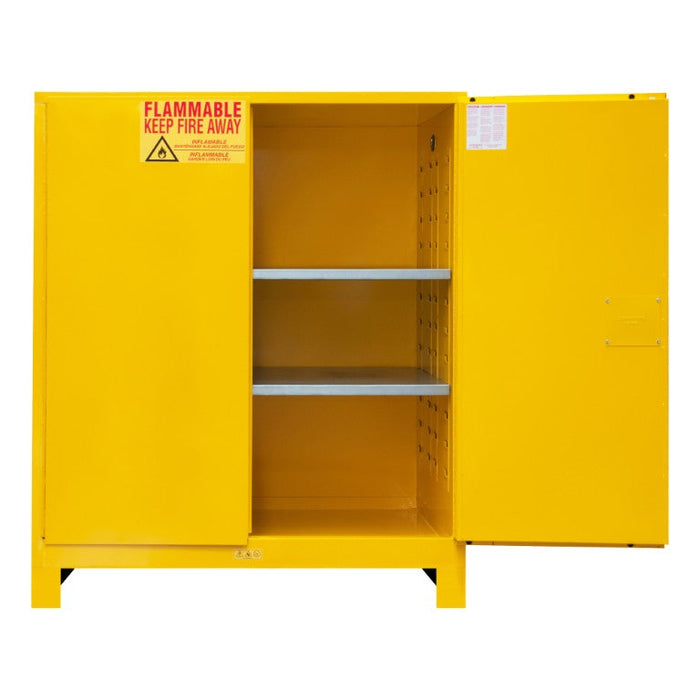 1120ML-50 FM Approved, Flammable Storage Cabinet with Legs, 120 Gallon, 2 Doors, Manual Close, 2 Shelves, Legs, Safety Yellow