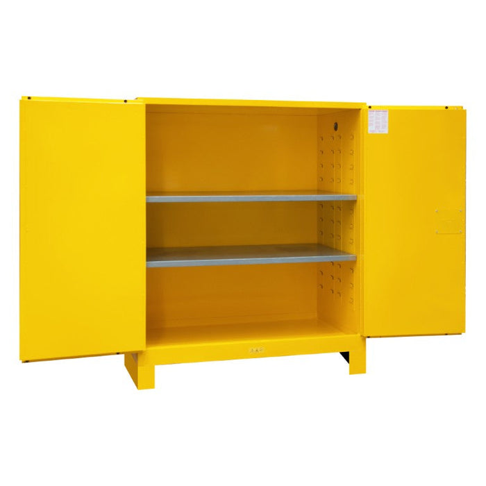1120ML-50 FM Approved, Flammable Storage Cabinet with Legs, 120 Gallon, 2 Doors, Manual Close, 2 Shelves, Legs, Safety Yellow